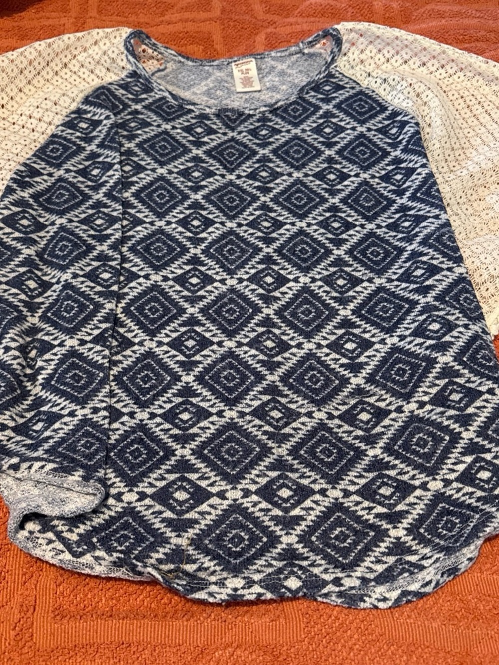 Arizona Jean Company Navy and White Aztec Knit Raglan Top